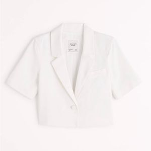 Abercrombie & Fitch Linen Blend Short Sleeve Cropped Blazer